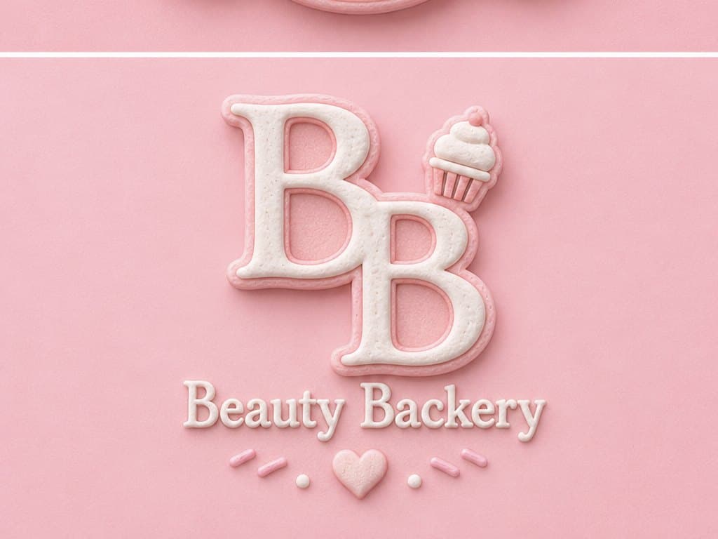 El monograma BB de The Beauty Bakery en relieve de glaseado rosa